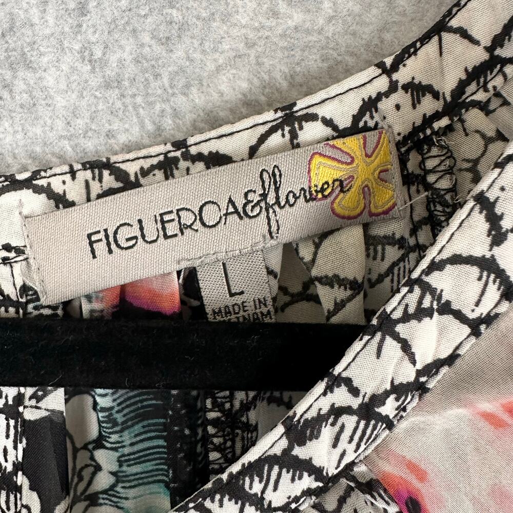 Figueroa & Flower Anthropologie Blouse Size L Mixed Print Sheer Artsy Boho Top - Picture 3 of 15